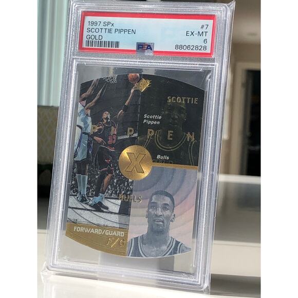 1997 Upper Deck SPx Gold #7 Scottie Pippen PSA 6 Chicago Bulls Pop 1 - Picture 6 of 7